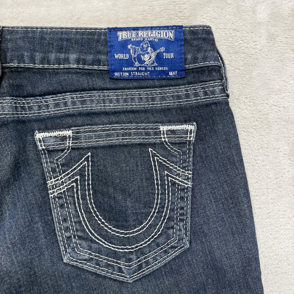 True Religion Jeans Women 30 Section Straight Petite Dark Wash Denim Embroidered - Picture 10 of 15